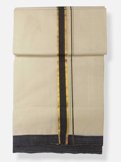 Balaramapuram Handloom Double Mundu Pure Cotton with Black Border