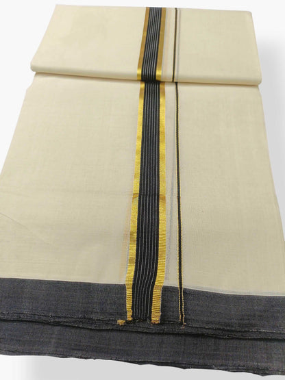 Balaramapuram Handloom Double Mundu Pure Cotton with Black Border