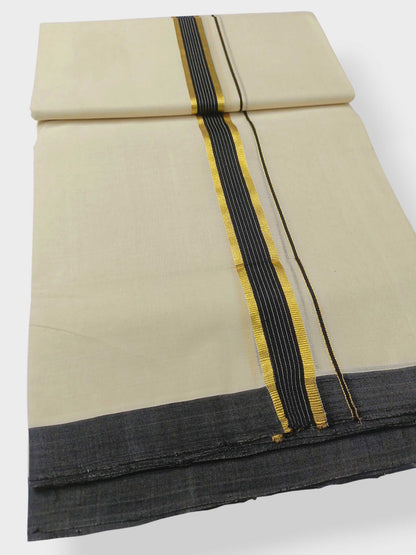 Balaramapuram Handloom Double Mundu Pure Cotton with Black Border
