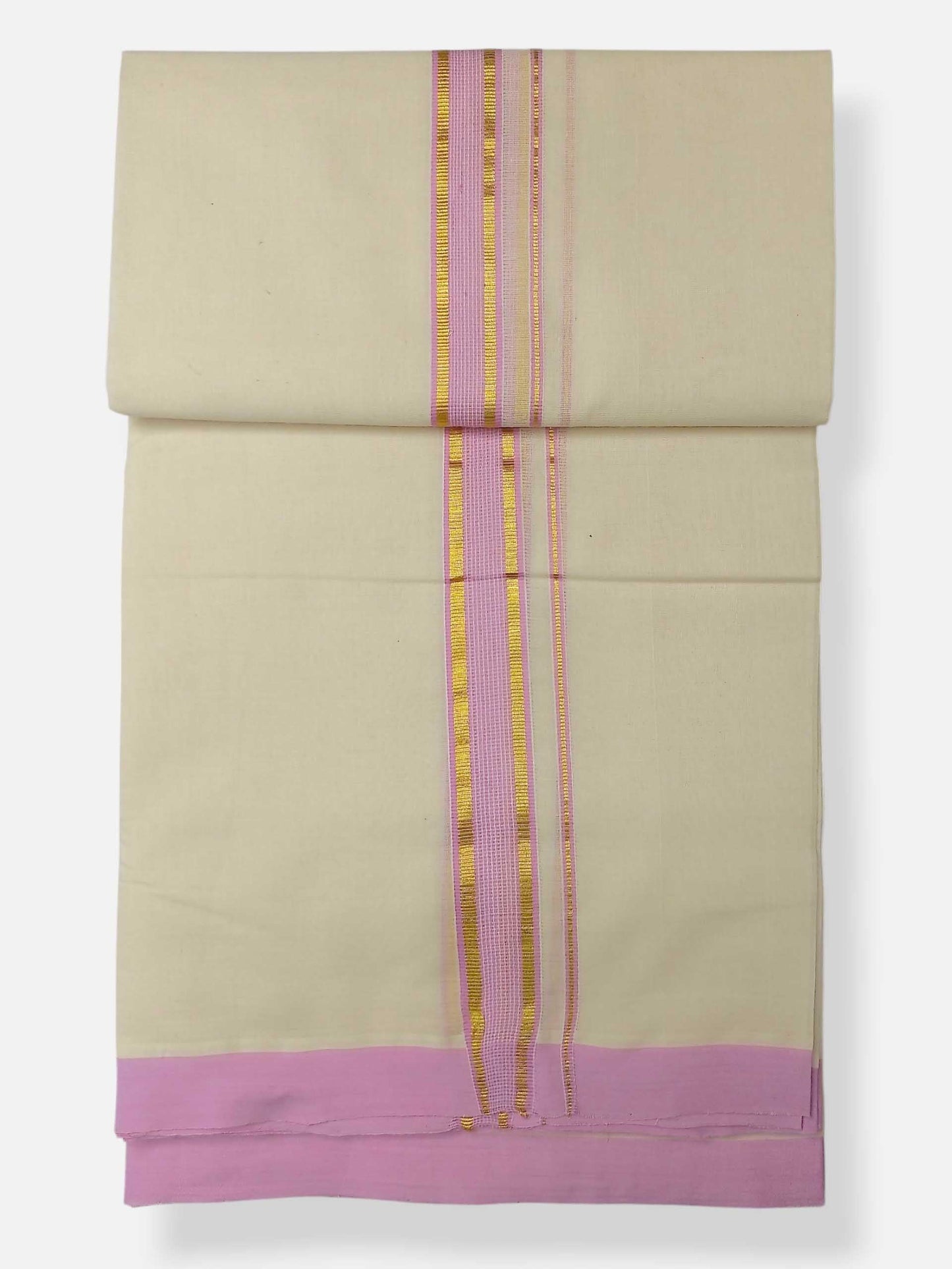 Balaramapuram Handloom Double Mundu Pure Cotton with Maroon Border