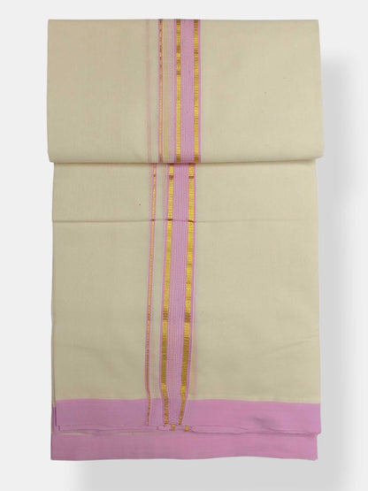 Balaramapuram Handloom Double Mundu Pure Cotton with Maroon Border