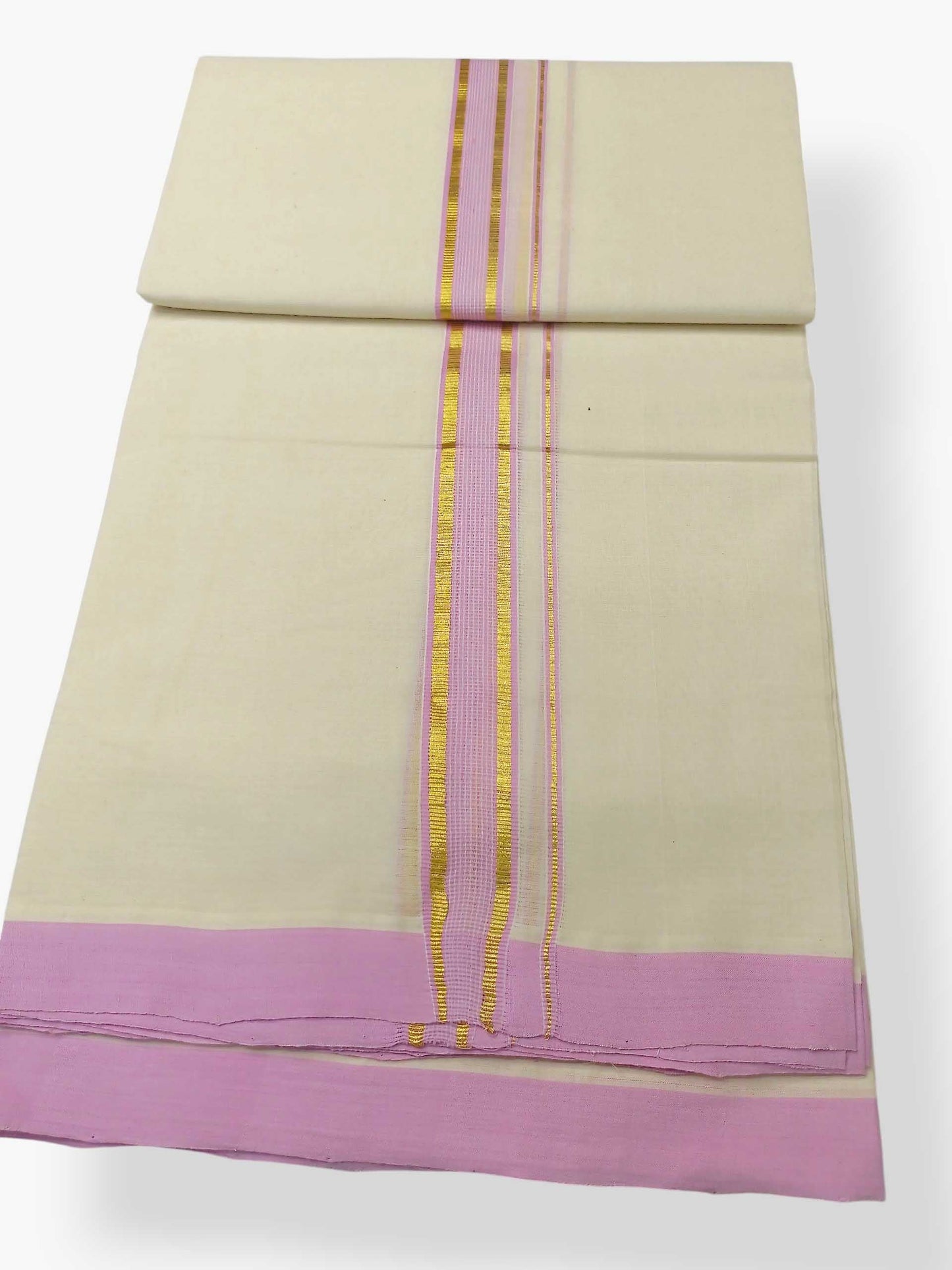 Balaramapuram Handloom Double Mundu Pure Cotton with Maroon Border