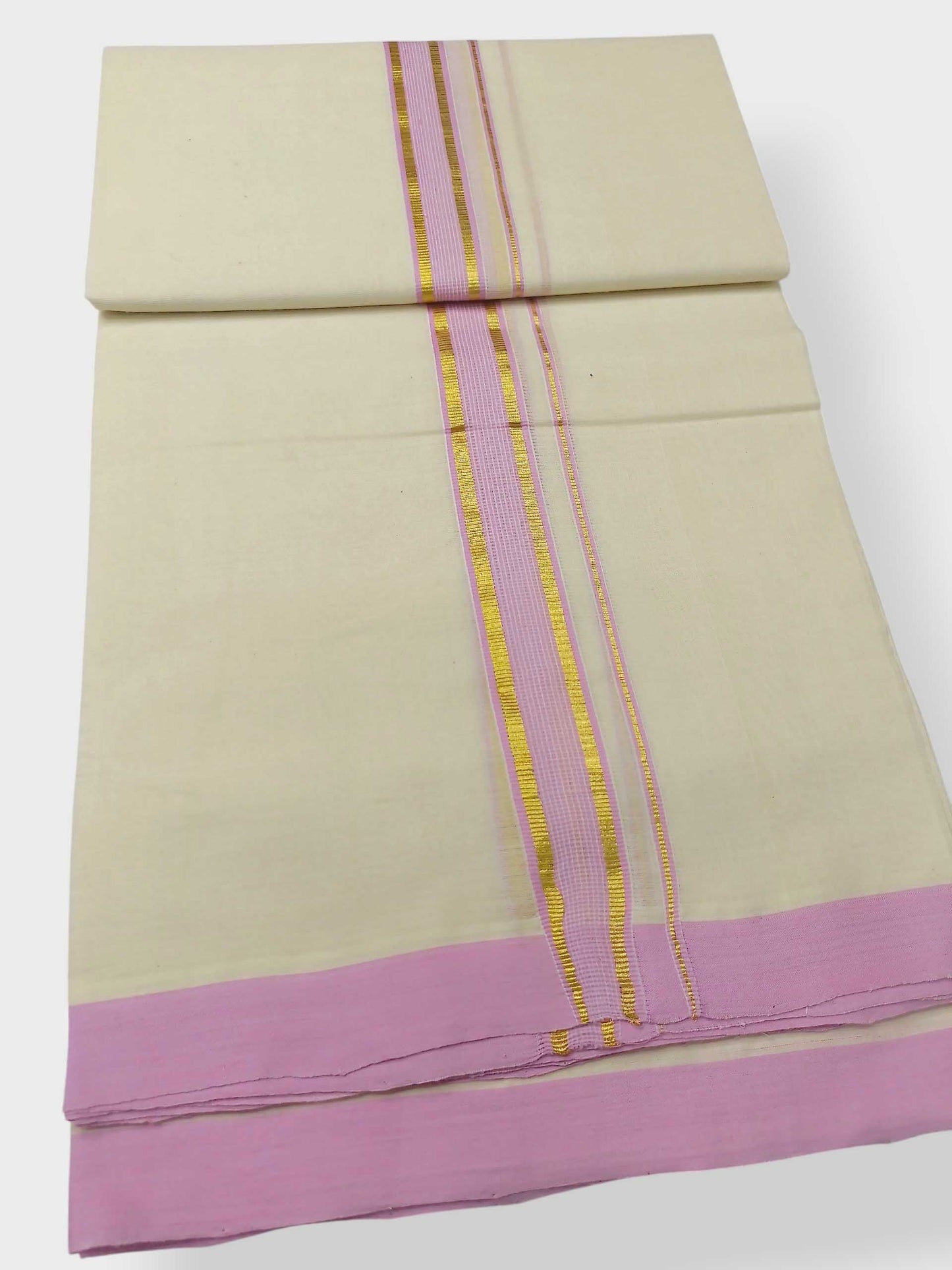 Balaramapuram Handloom Double Mundu Pure Cotton with Maroon Border