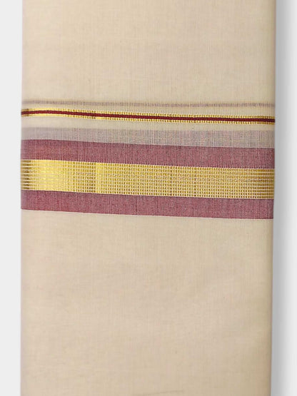 Balaramapuram Handloom Double Mundu Pure Cotton with Rose Border
