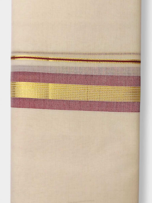 Balaramapuram Handloom Double Mundu Pure Cotton with Rose Border