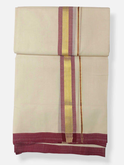 Balaramapuram Handloom Double Mundu Pure Cotton with Rose Border