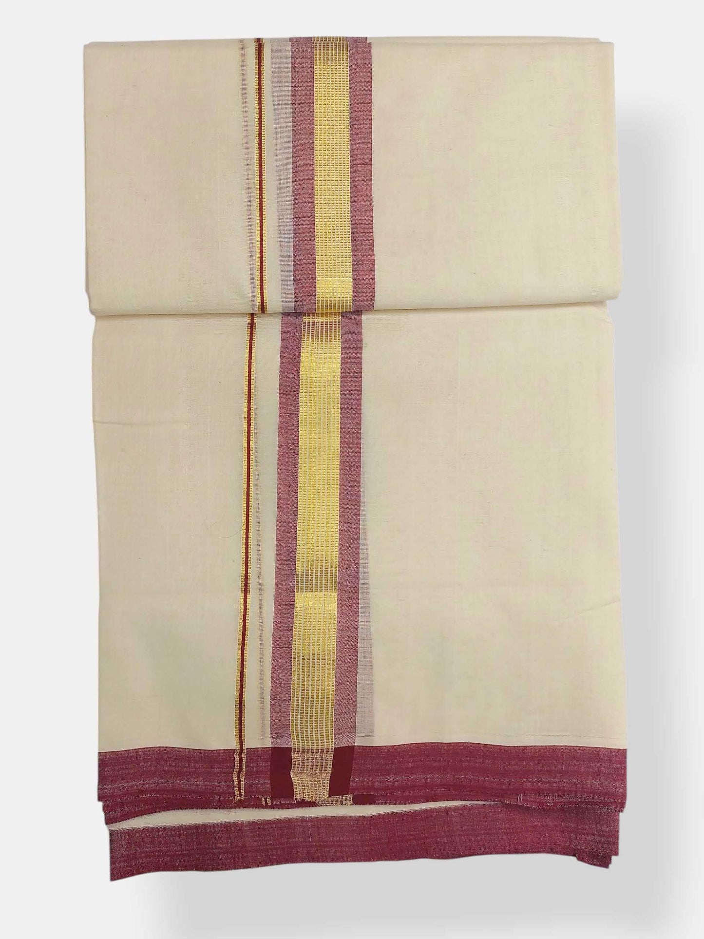 Balaramapuram Handloom Double Mundu Pure Cotton with Rose Border
