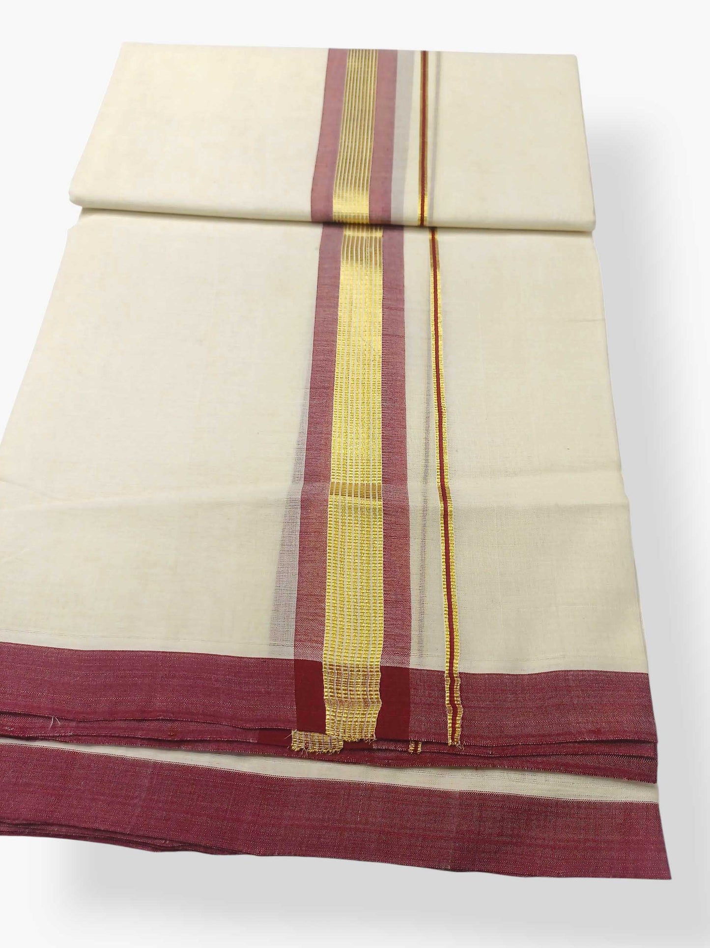 Balaramapuram Handloom Double Mundu Pure Cotton with Rose Border