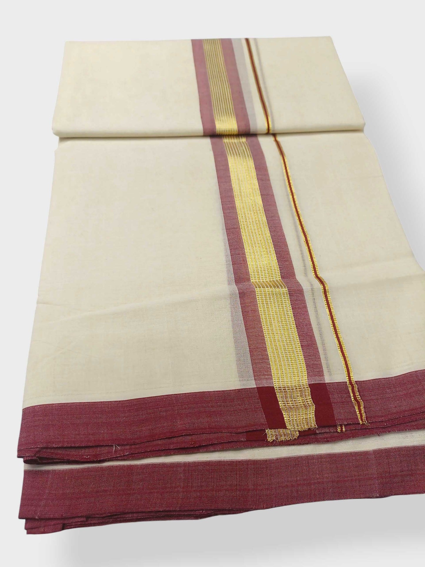 Balaramapuram Handloom Double Mundu Pure Cotton with Rose Border