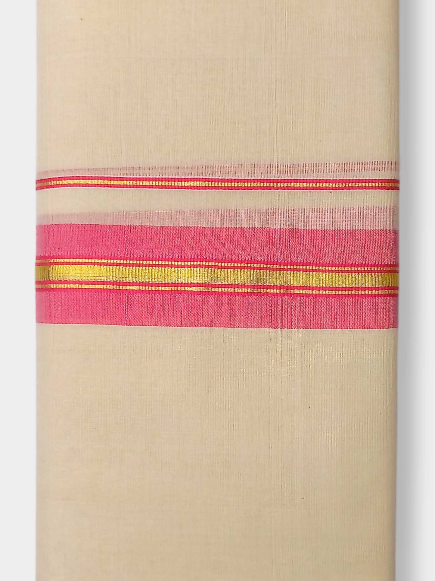 Balaramapuram Handloom Double Mundu Pure Cotton with Rose Border