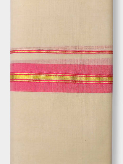 Balaramapuram Handloom Double Mundu Pure Cotton with Rose Border