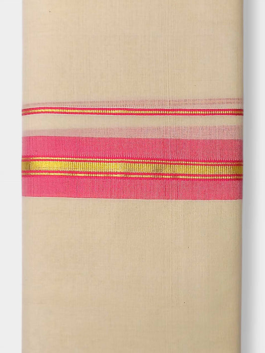 Balaramapuram Handloom Double Mundu Pure Cotton with Rose Border