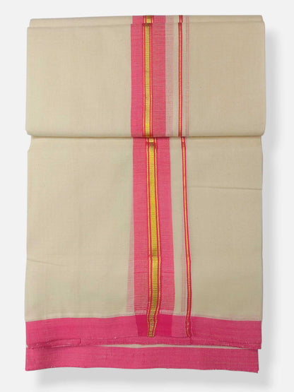 Balaramapuram Handloom Double Mundu Pure Cotton with Rose Border
