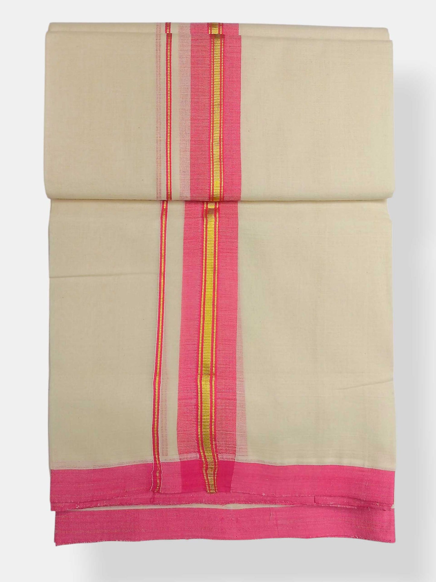 Balaramapuram Handloom Double Mundu Pure Cotton with Rose Border