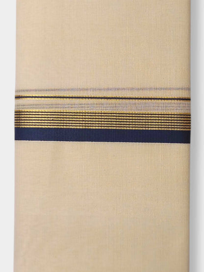Balaramapuram Handloom Double Mundu Pure Cotton with Blue Border