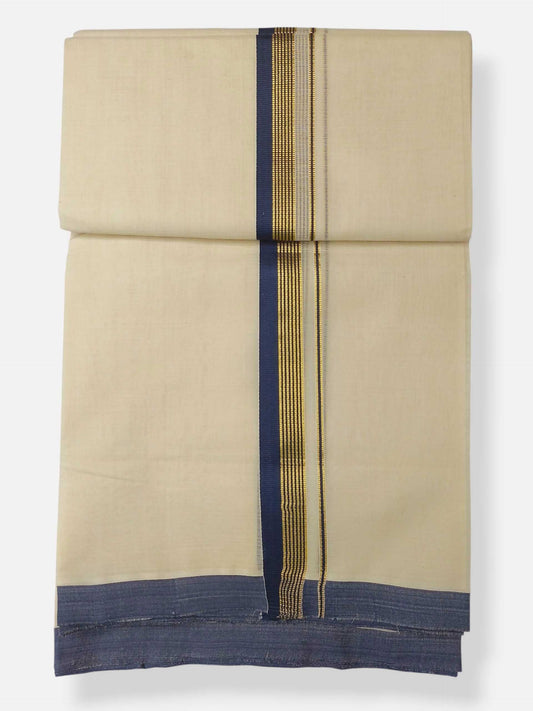 Balaramapuram Handloom Double Mundu Pure Cotton with Blue Border