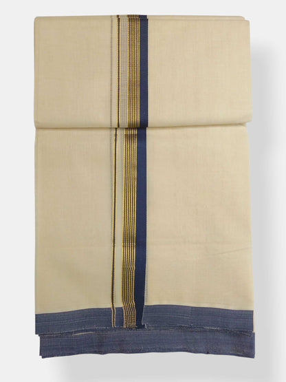 Balaramapuram Handloom Double Mundu Pure Cotton with Blue Border