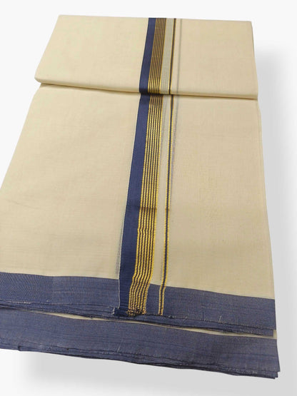 Balaramapuram Handloom Double Mundu Pure Cotton with Blue Border