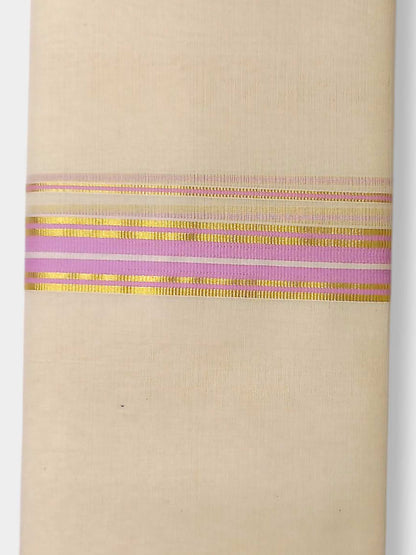 Balaramapuram Handloom Double Mundu Pure Cotton with Rose Border