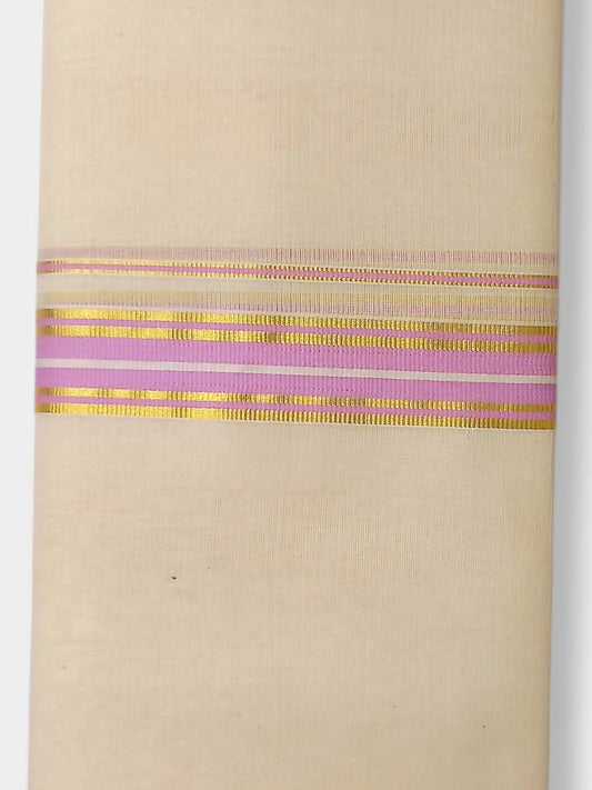 Balaramapuram Handloom Double Mundu Pure Cotton with Rose Border