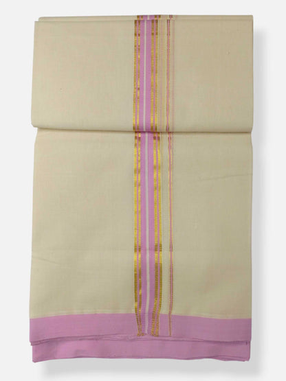 Balaramapuram Handloom Double Mundu Pure Cotton with Rose Border