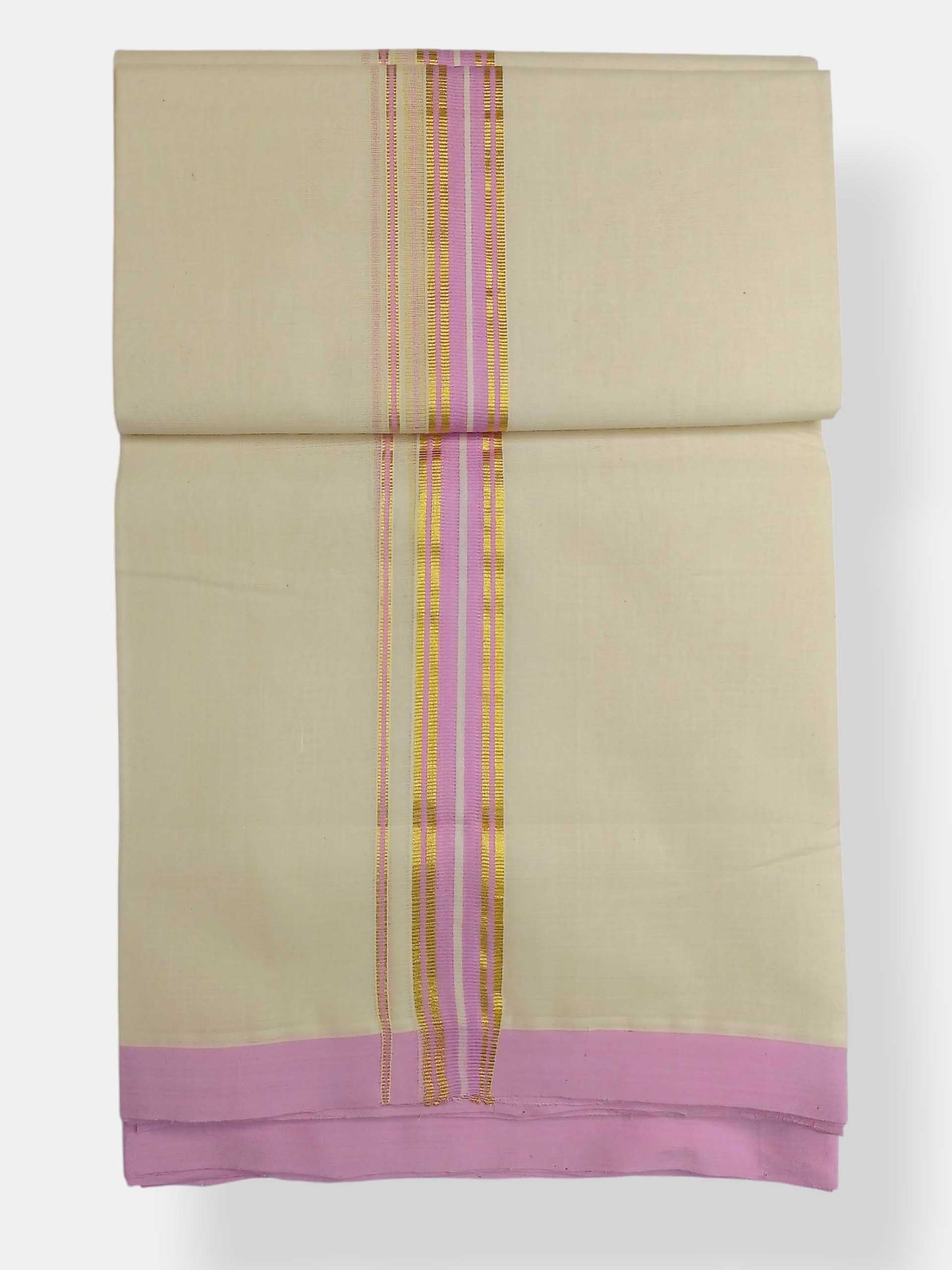 Balaramapuram Handloom Double Mundu Pure Cotton with Rose Border