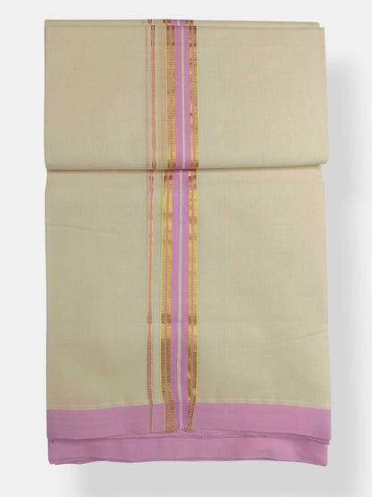 Balaramapuram Handloom Double Mundu Pure Cotton with Rose Border