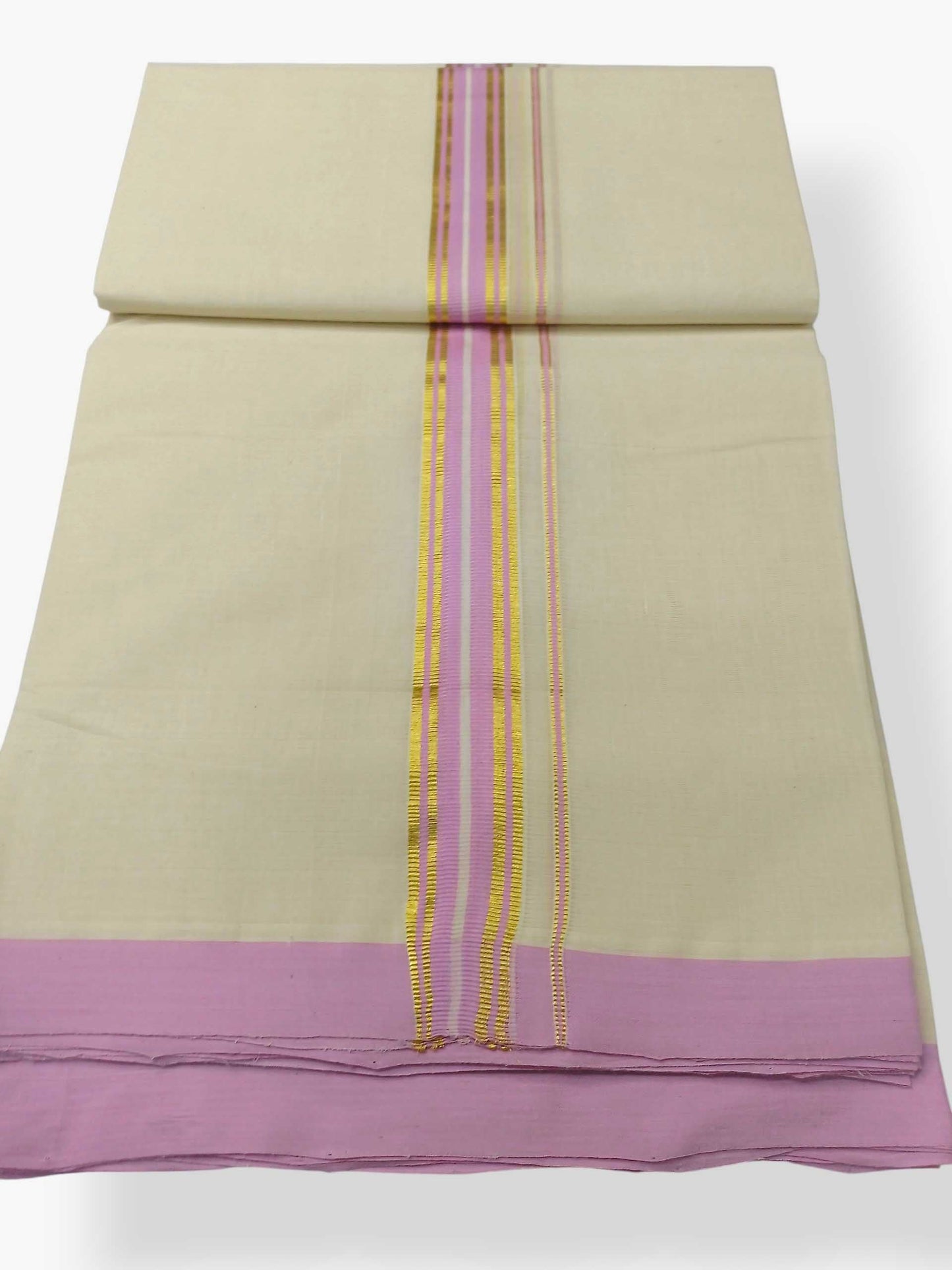 Balaramapuram Handloom Double Mundu Pure Cotton with Rose Border