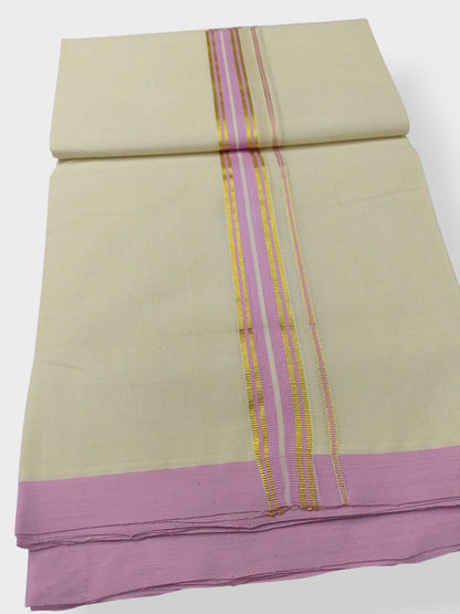 Balaramapuram Handloom Double Mundu Pure Cotton with Rose Border