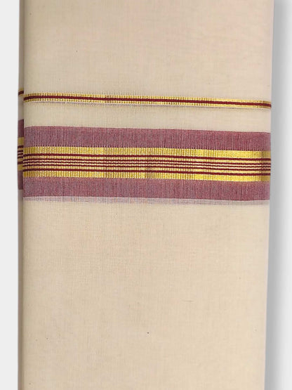 Balaramapuram Handloom Double Mundu Pure Cotton with Maroon Border
