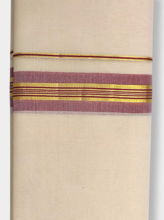 Balaramapuram Handloom Double Mundu Pure Cotton with Maroon Border