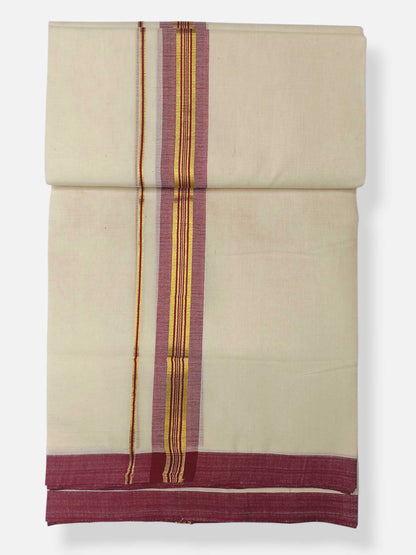 Balaramapuram Handloom Double Mundu Pure Cotton with Maroon Border