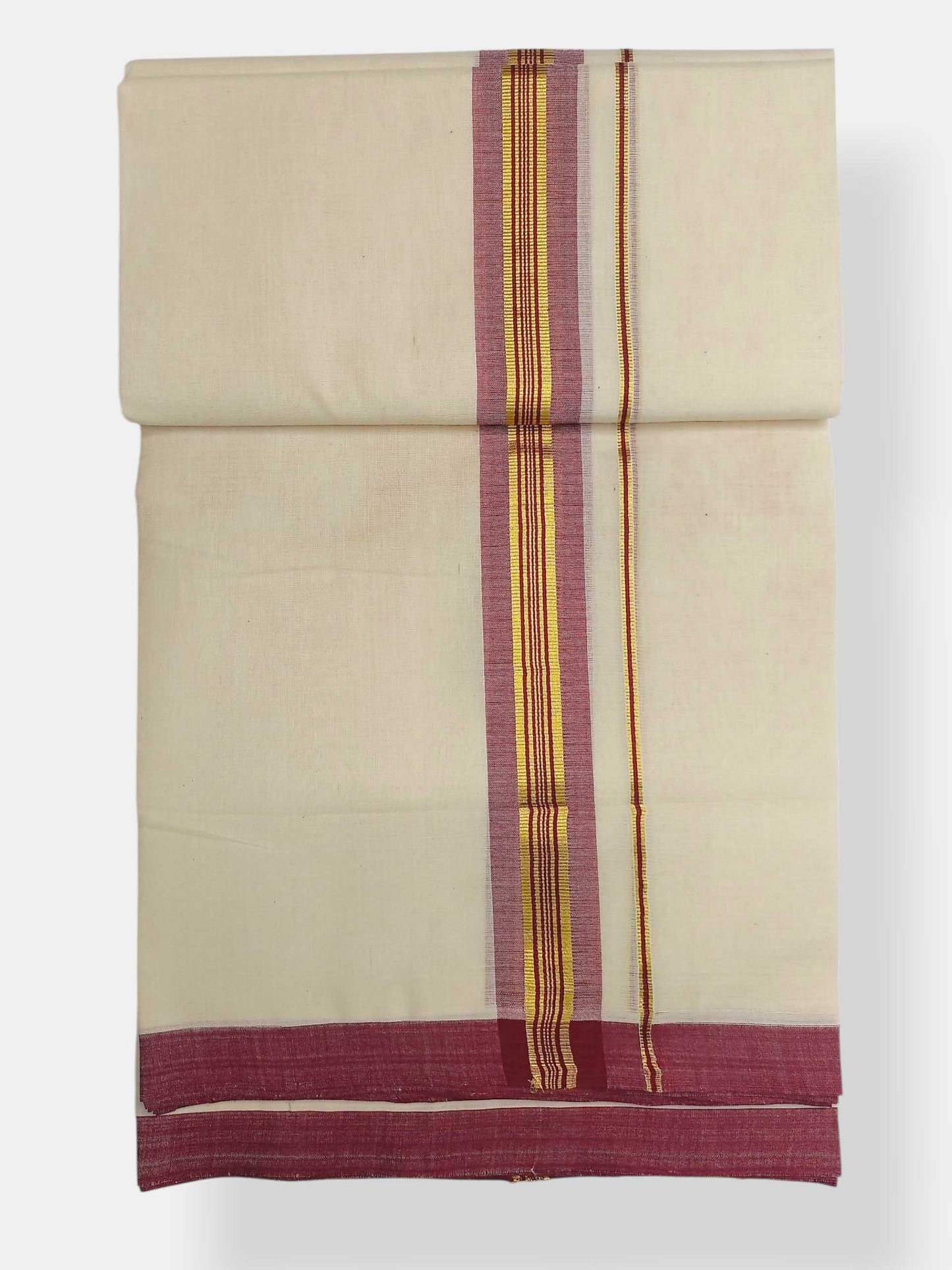 Balaramapuram Handloom Double Mundu Pure Cotton with Maroon Border