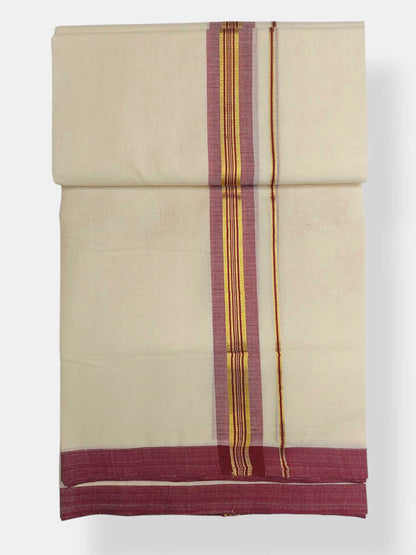Balaramapuram Handloom Double Mundu Pure Cotton with Maroon Border