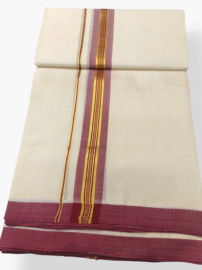 Balaramapuram Handloom Double Mundu Pure Cotton with Maroon Border