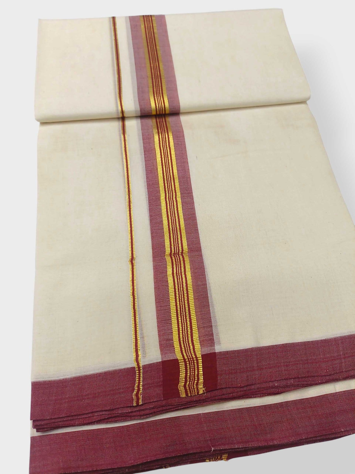 Balaramapuram Handloom Double Mundu Pure Cotton with Maroon Border
