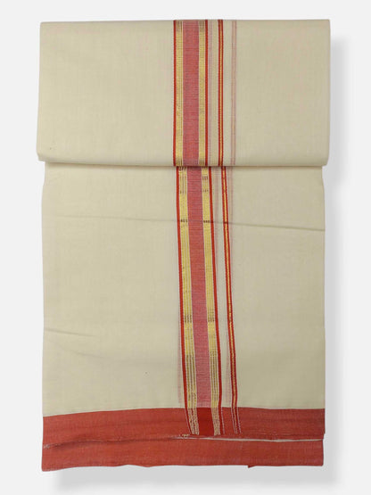 Balaramapuram Handloom Double Mundu Pure Cotton with Orange Border