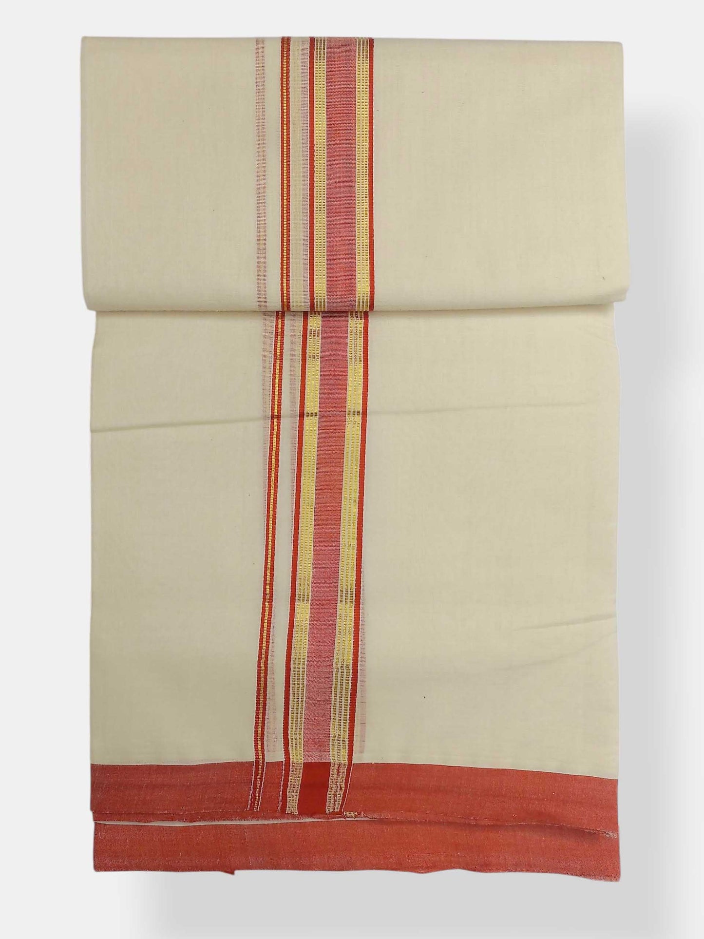 Balaramapuram Handloom Double Mundu Pure Cotton with Orange Border