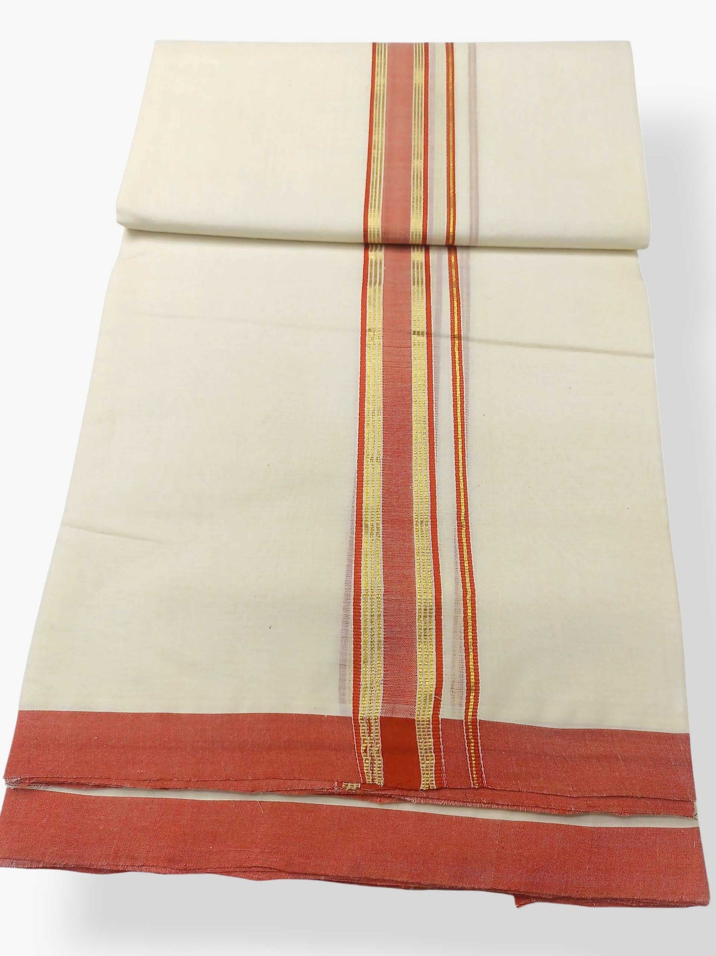 Balaramapuram Handloom Double Mundu Pure Cotton with Orange Border