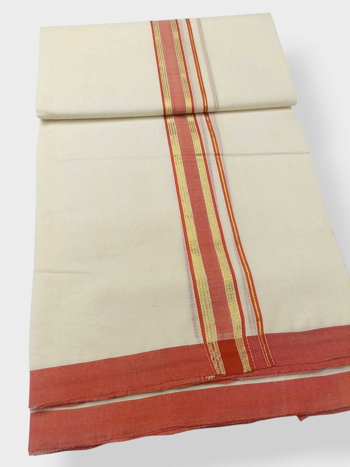 Balaramapuram Handloom Double Mundu Pure Cotton with Orange Border