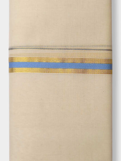 Balaramapuram Handloom Double Mundu Pure Cotton with Blue Border