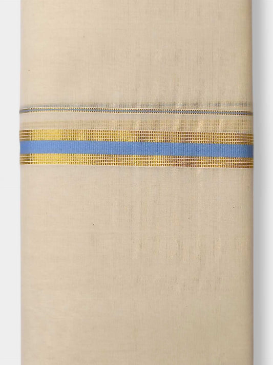 Balaramapuram Handloom Double Mundu Pure Cotton with Blue Border