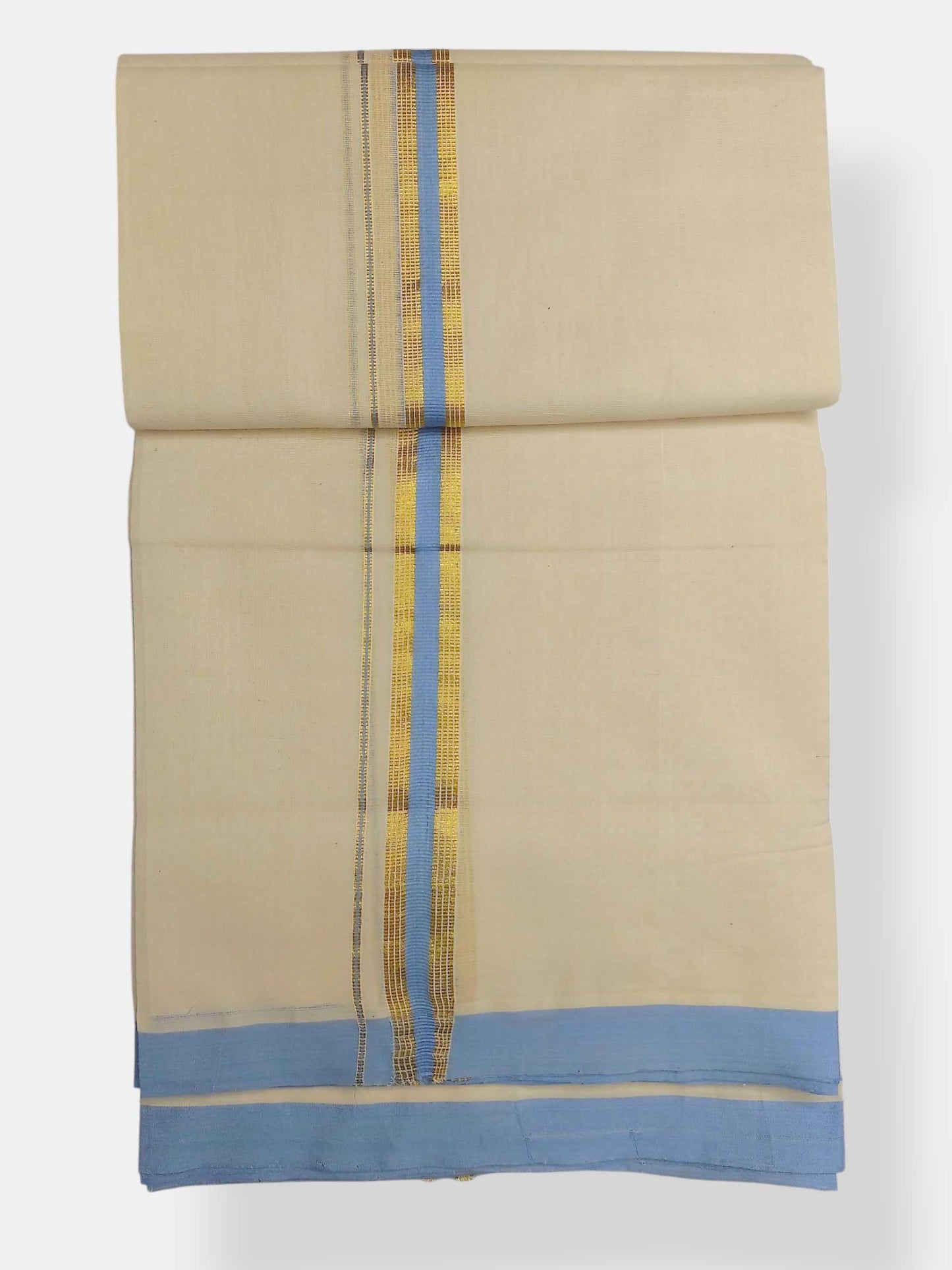 Balaramapuram Handloom Double Mundu Pure Cotton with Blue Border