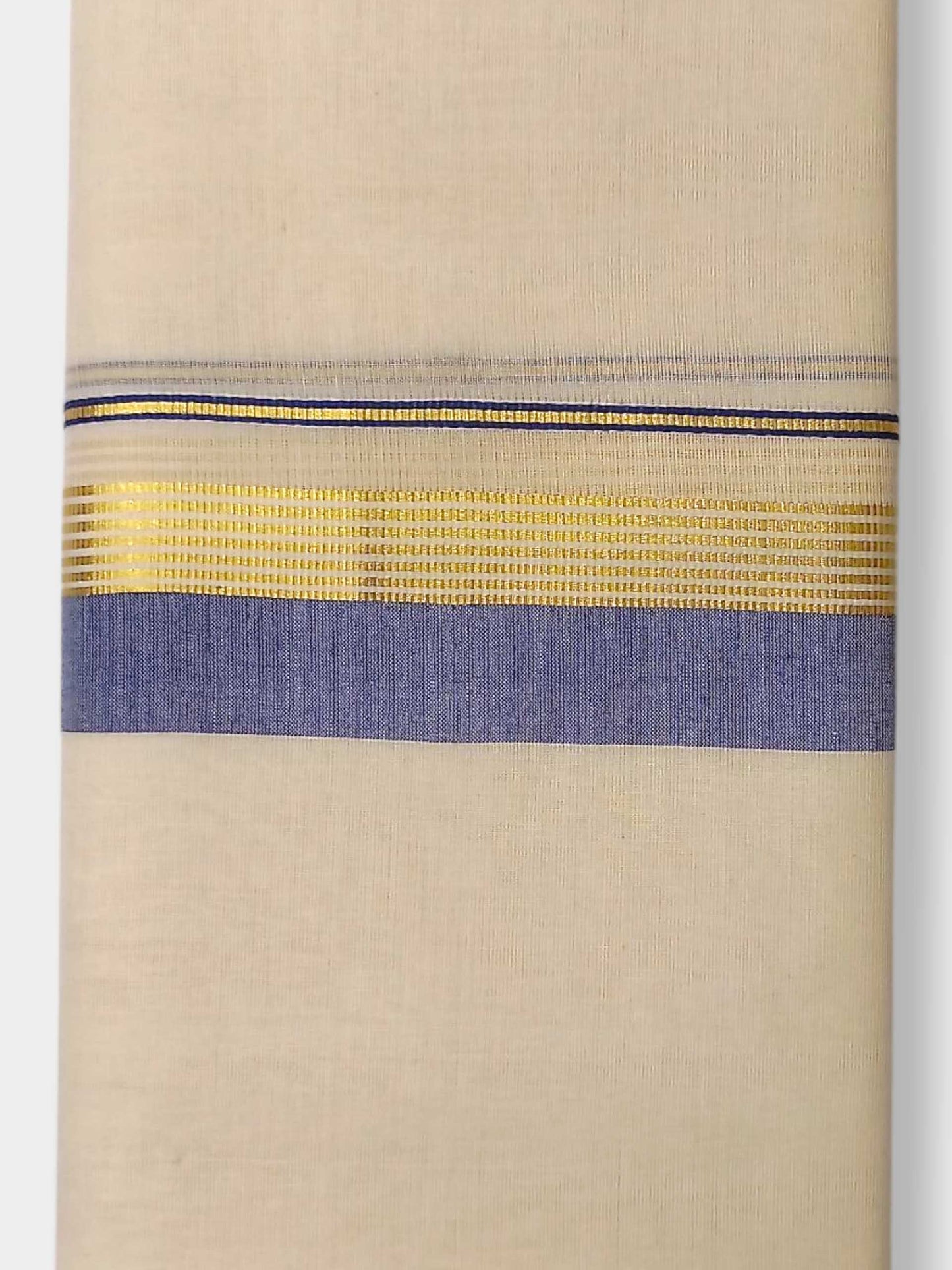 Balaramapuram Handloom Double Mundu Pure Cotton with Blue Border
