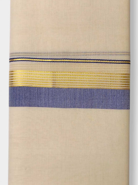 Balaramapuram Handloom Double Mundu Pure Cotton with Blue Border