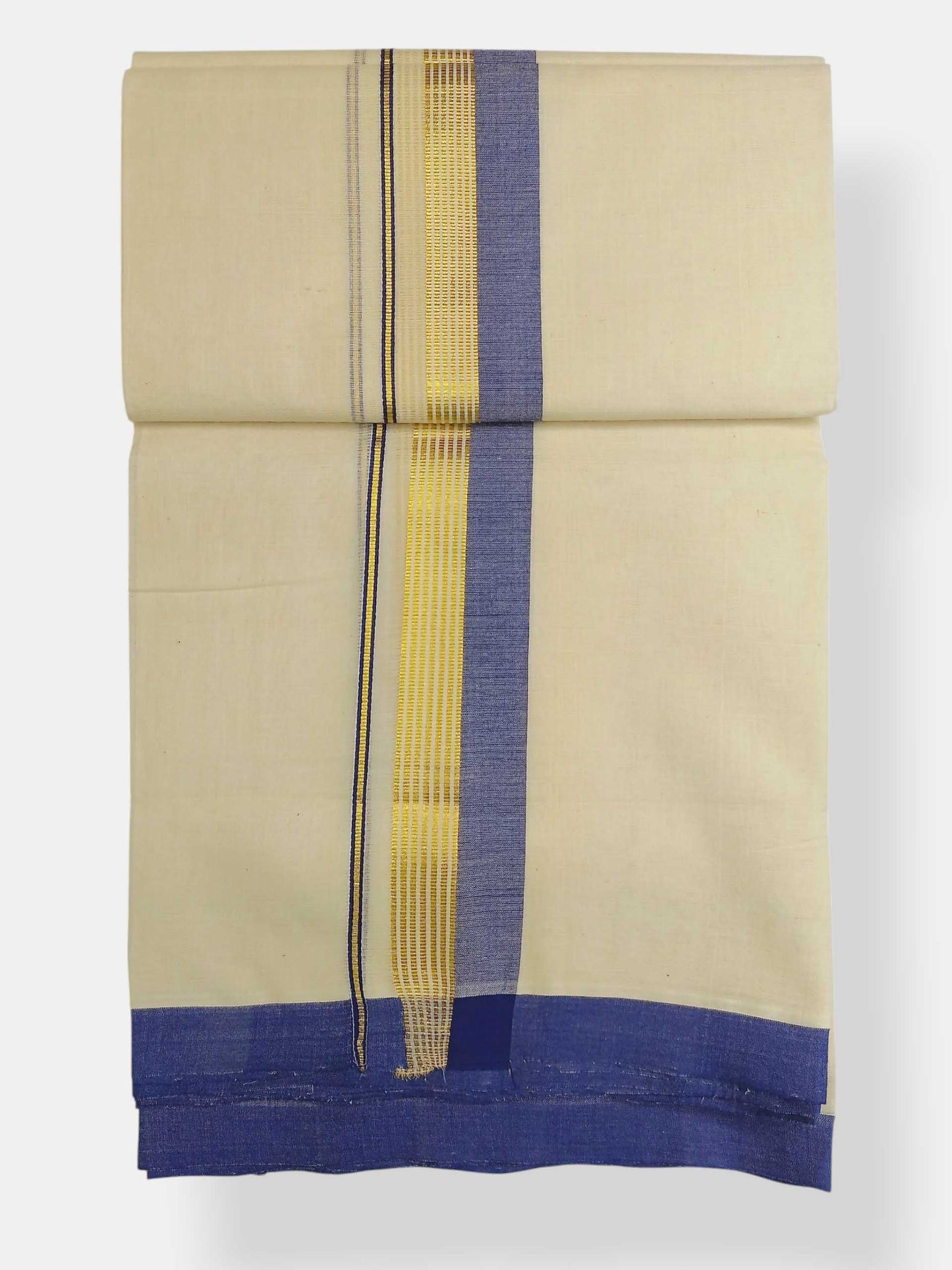 Balaramapuram Handloom Double Mundu Pure Cotton with Blue Border