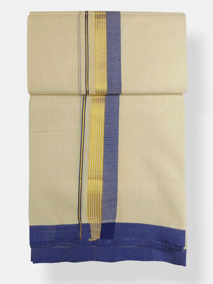 Balaramapuram Handloom Double Mundu Pure Cotton with Blue Border