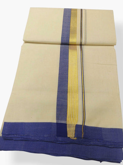 Balaramapuram Handloom Double Mundu Pure Cotton with Blue Border