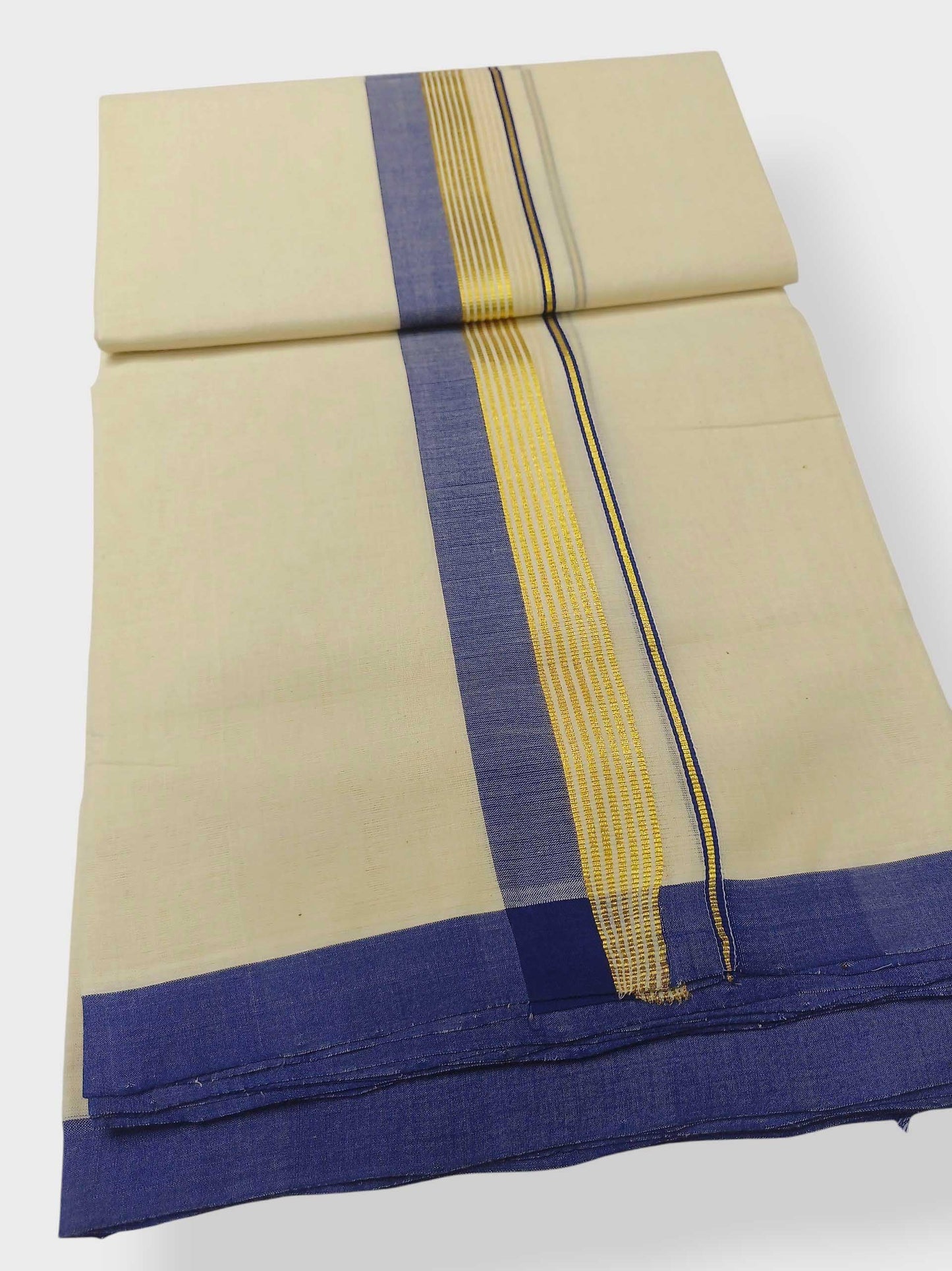 Balaramapuram Handloom Double Mundu Pure Cotton with Blue Border