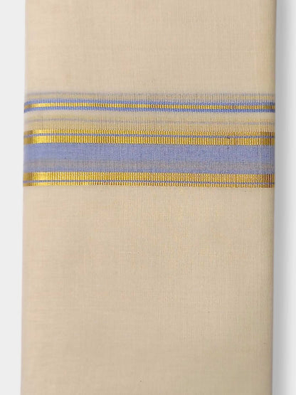 Balaramapuram Handloom Double Mundu Pure Cotton with Blue Border